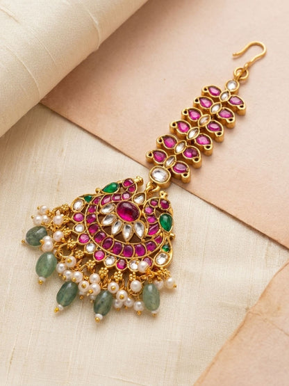 Ishhaara Kemp Studded Peacock Shaped Maang Tikka