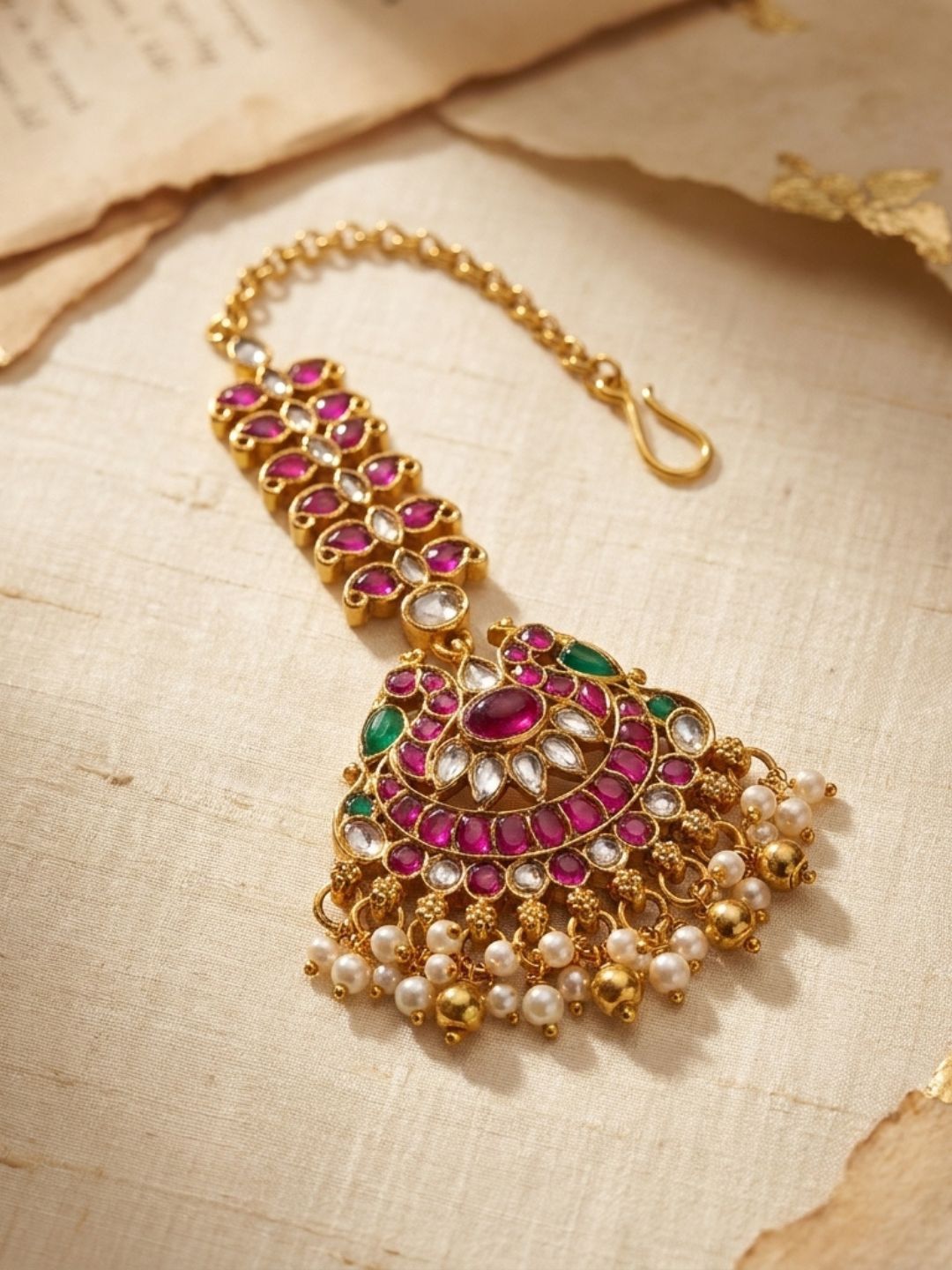 Ishhaara Kemp Studded Peacock Shaped Maang Tikka