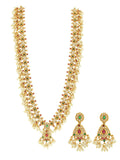 Ishhaara Kempu pearl Long Necklace Temple Jewellery Set
