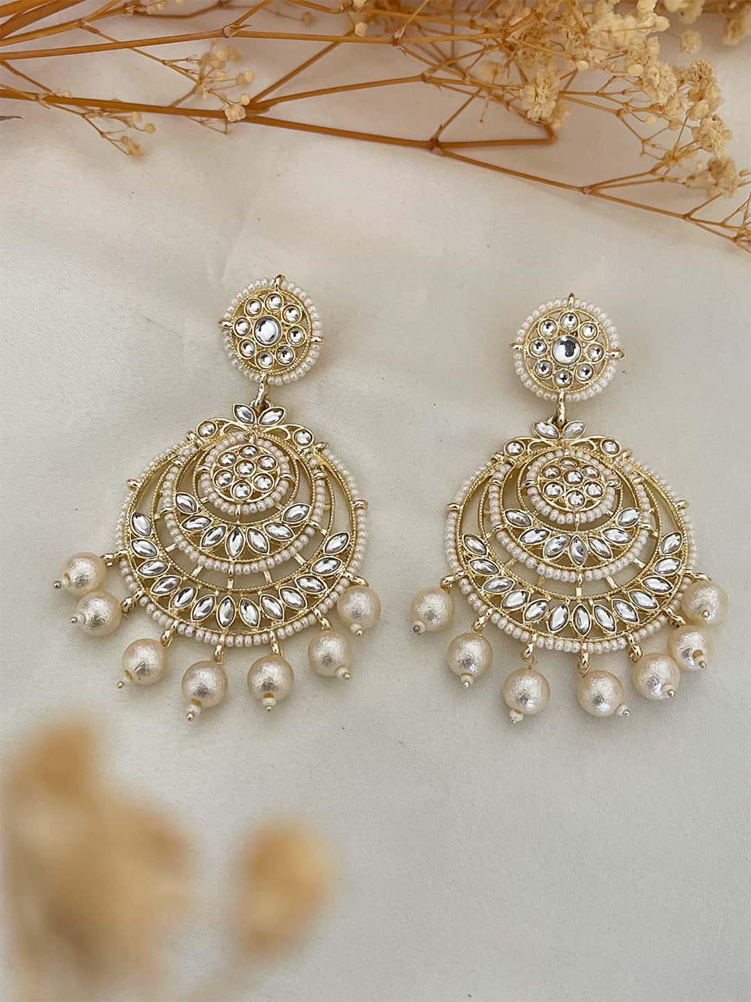 Ishhaara Kinjal In Kundan Chandbali Earrings With Pearls