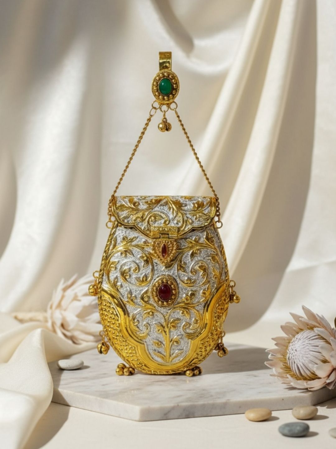 Ishhaara Kundan And Meenakari Brass Handcarved Clutch