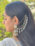 Ishhaara Kundan And Pearl Embellished Jhumkas With Earchain And Teeka