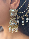 Ishhaara Kundan And Pearl Embellished Jhumkas With Earchain And Teeka