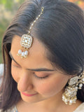 Ishhaara Kundan And Pearl Embellished Jhumkas With Earchain And Teeka