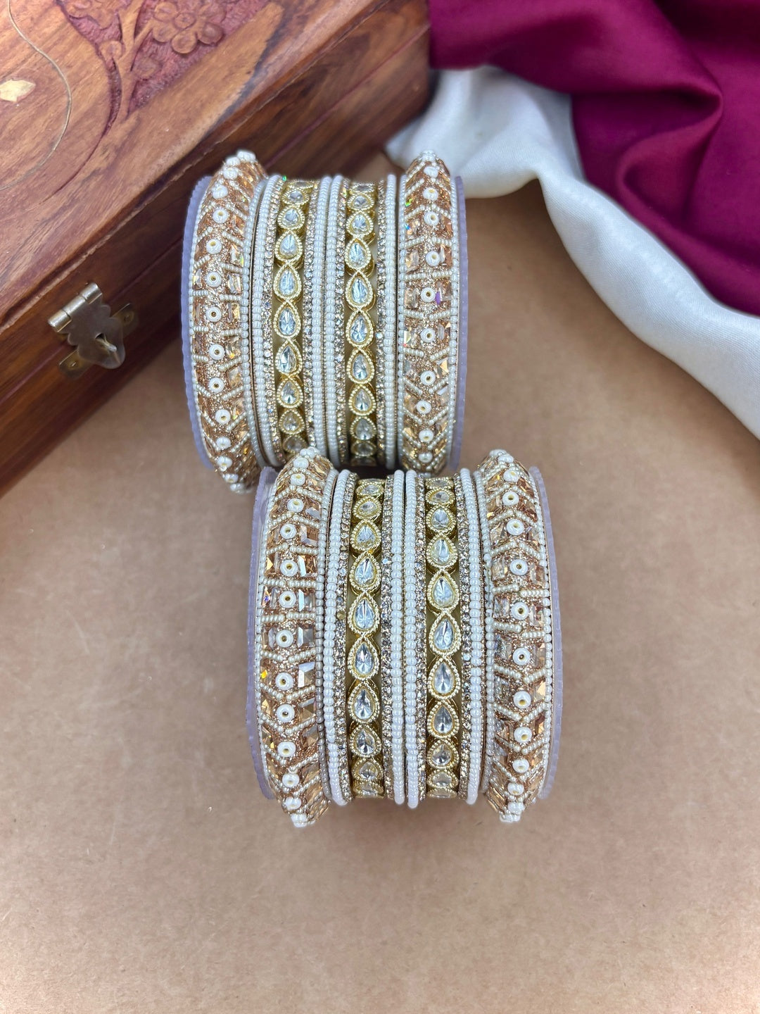 Ishhaara Kundan Bangle Set - A pair of intricately designed gold and white bangles with Kundan work - view 3
