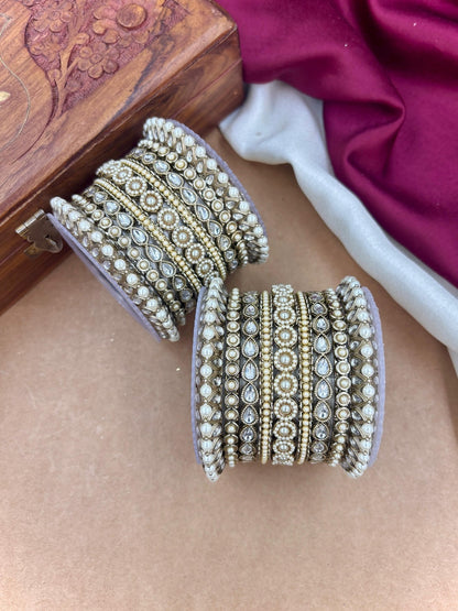 Ishhaara Kundan Bangle Set - decorative bangles with pearls and stones - view 2
