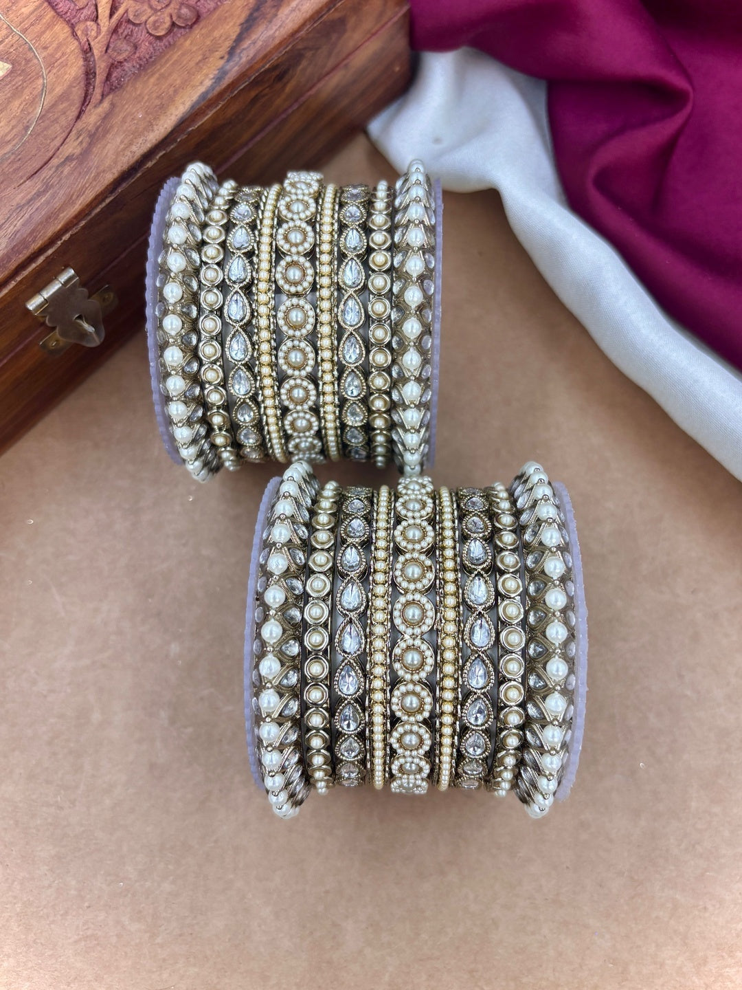 Ishhaara Kundan Bangle Set - decorative bangles with pearls and stones - view 4
