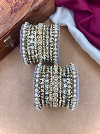 Ishhaara Kundan Bangle Set - decorative bangles with pearls and stones - view 4