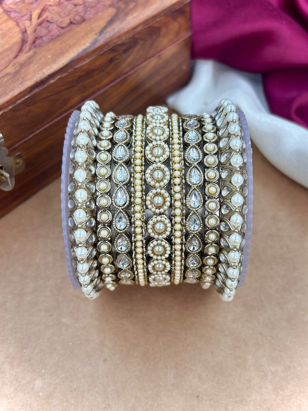 Ishhaara Kundan Bangle Set - decorative bangles with pearls and stones - view 5
