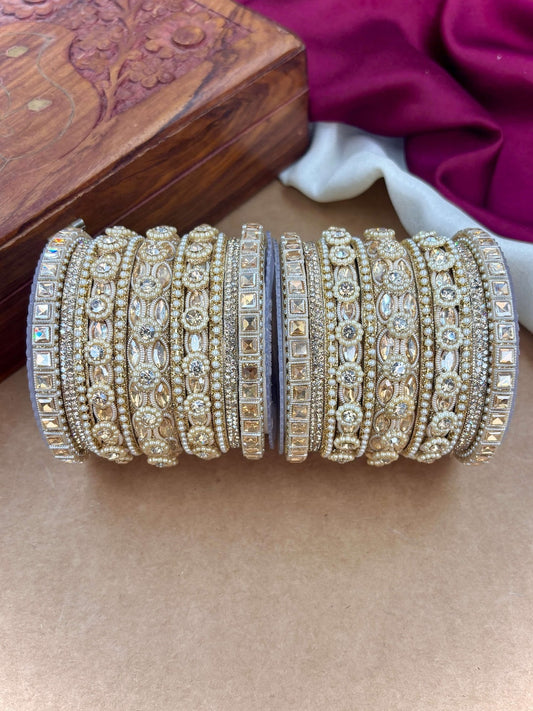 Ishhaara Kundan Bangle Set - A stunning collection of gold-plated bangles adorned with intricate Kundan designs