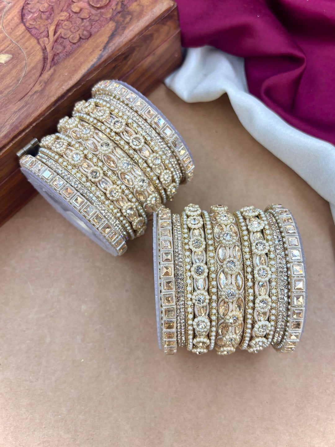 Ishhaara Kundan Bangle Set - A stunning collection of gold-plated bangles adorned with intricate Kundan designs - view 2