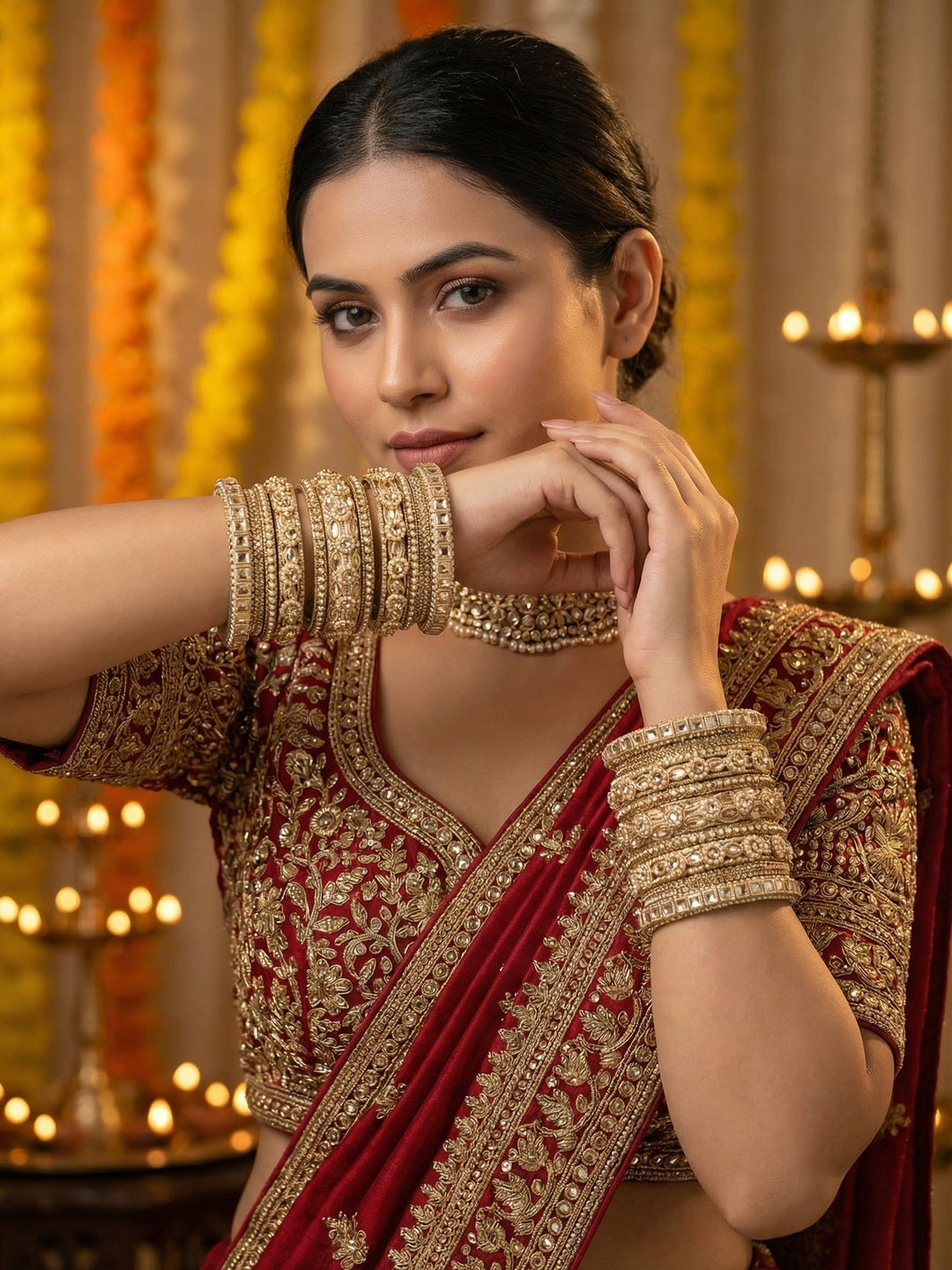 Ishhaara Kundan Bangle Set - A stunning collection of gold-plated bangles adorned with intricate Kundan designs - view 4