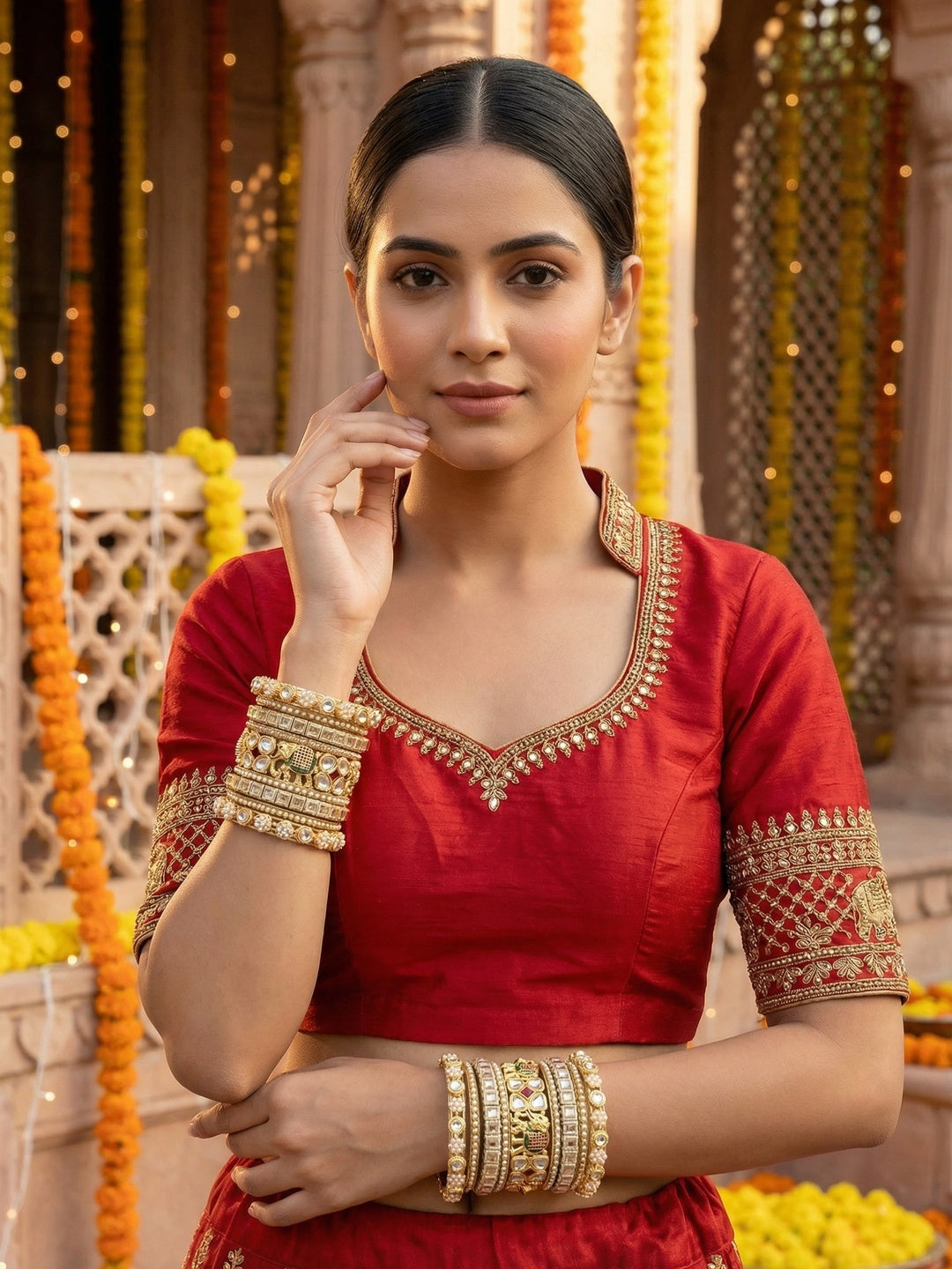 Ishhaara Kundan Bangle Set - A stunning collection of gold-plated bangles with Kundan work and pearls. - view 2