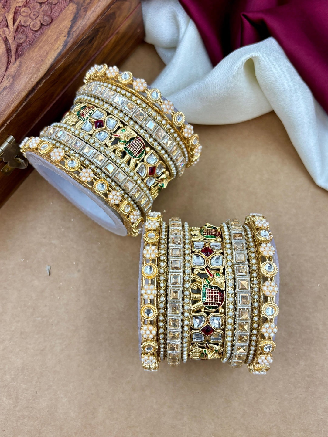 Ishhaara Kundan Bangle Set - A stunning collection of gold-plated bangles with Kundan work and pearls. - view 4