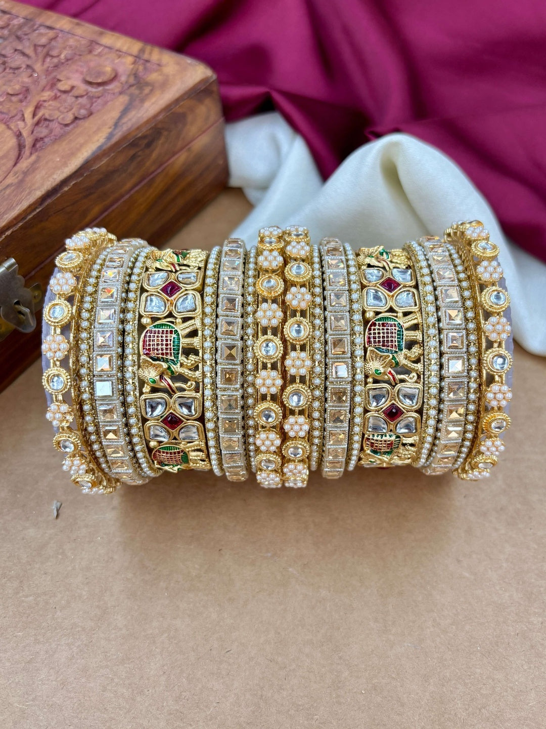 Ishhaara Kundan Bangle Set - A stunning collection of gold-plated bangles with Kundan work and pearls. - view 5