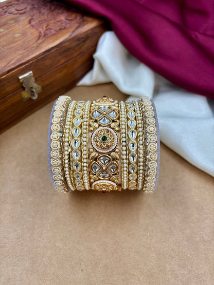 Ishhaara Kundan Bangle Set - A close-up view of a beautifully crafted Kundan bangle set with intricate designs and precious stones