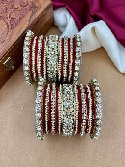 Ishhaara Kundan Bangle Set For Women - a pair of intricately designed red and white bangles with stones