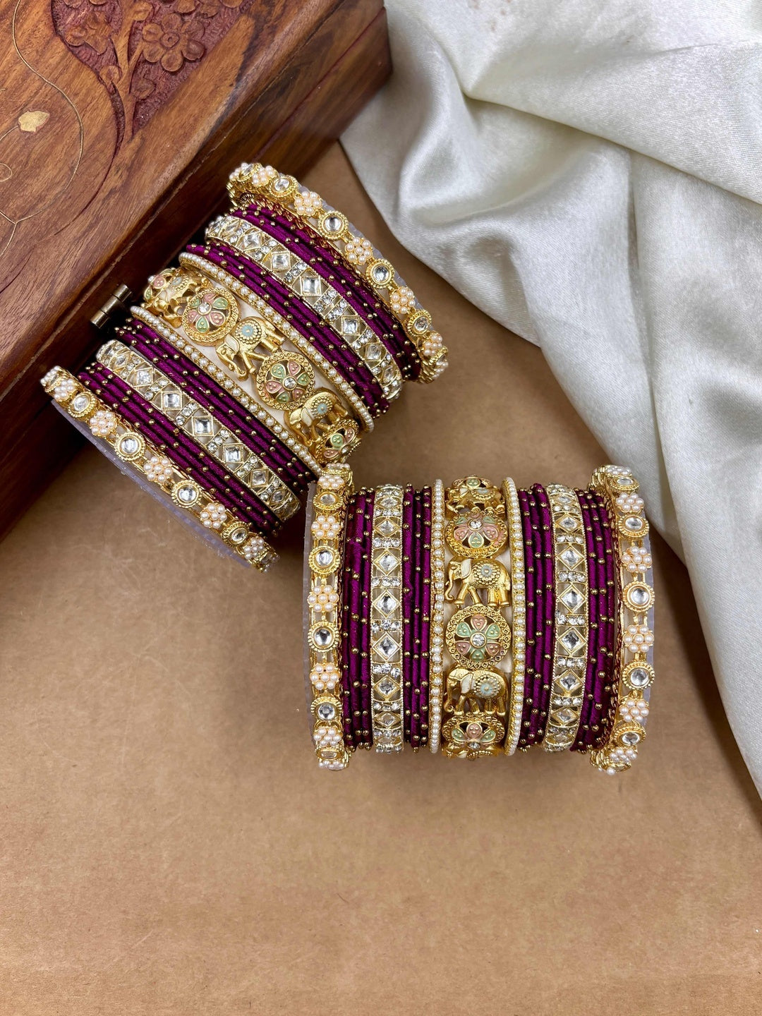 Ishhaara Kundan Bangle Set with Elephant Motif — handcrafted Indian jewellery