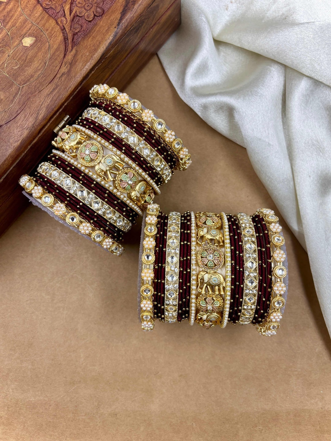 Ishhaara Kundan Bangle Set with Elephant Motif — handcrafted Indian jewellery - view 11