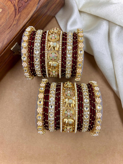 Ishhaara Kundan Bangle Set with Elephant Motif — handcrafted Indian jewellery - view 12
