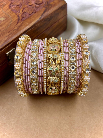 Ishhaara Kundan Bangle Set with Elephant Motif — handcrafted Indian jewellery - view 13