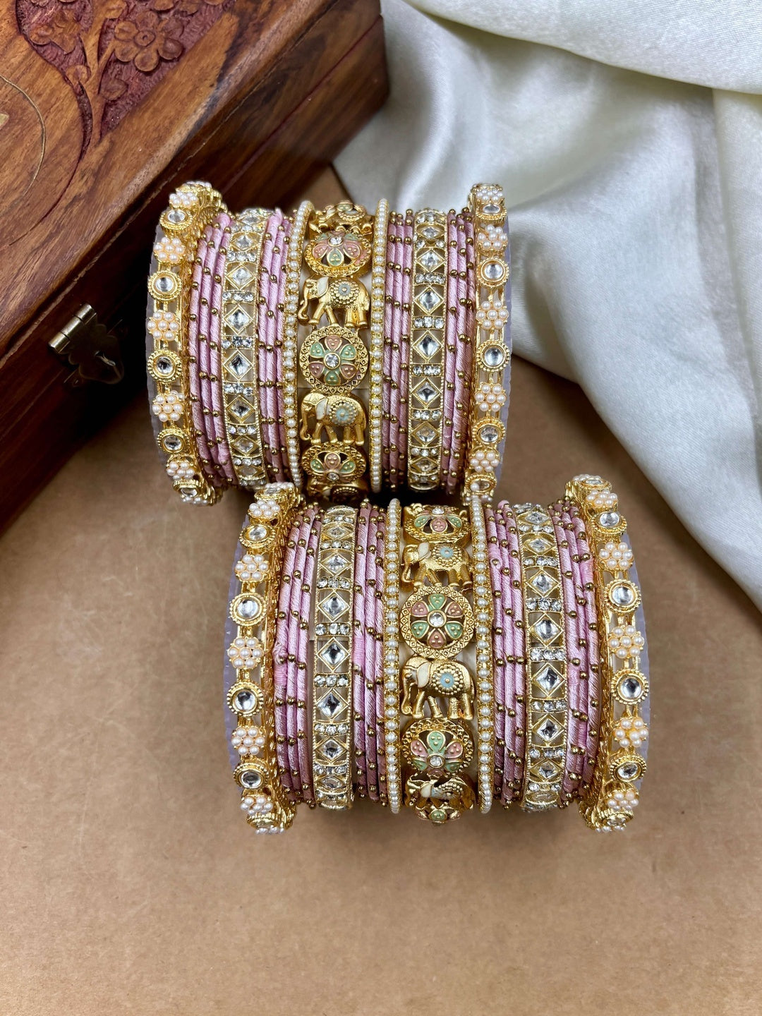 Ishhaara Kundan Bangle Set with Elephant Motif — handcrafted Indian jewellery - view 15