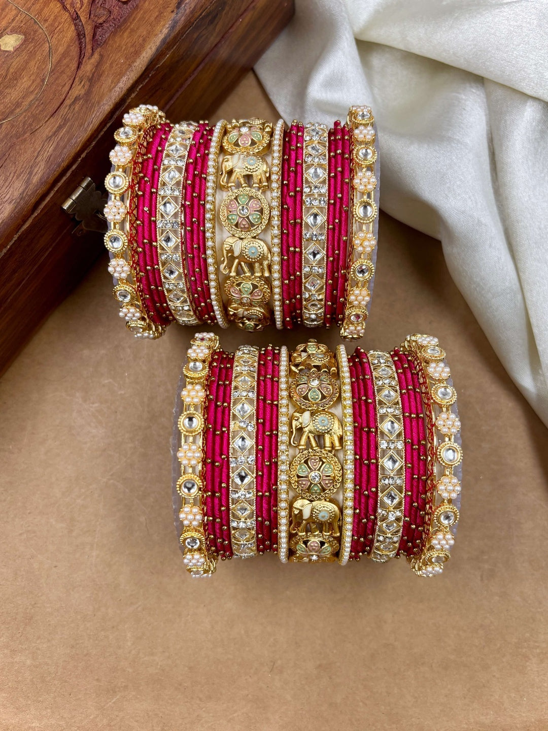 Ishhaara Kundan Bangle Set with Elephant Motif — handcrafted Indian jewellery - view 18