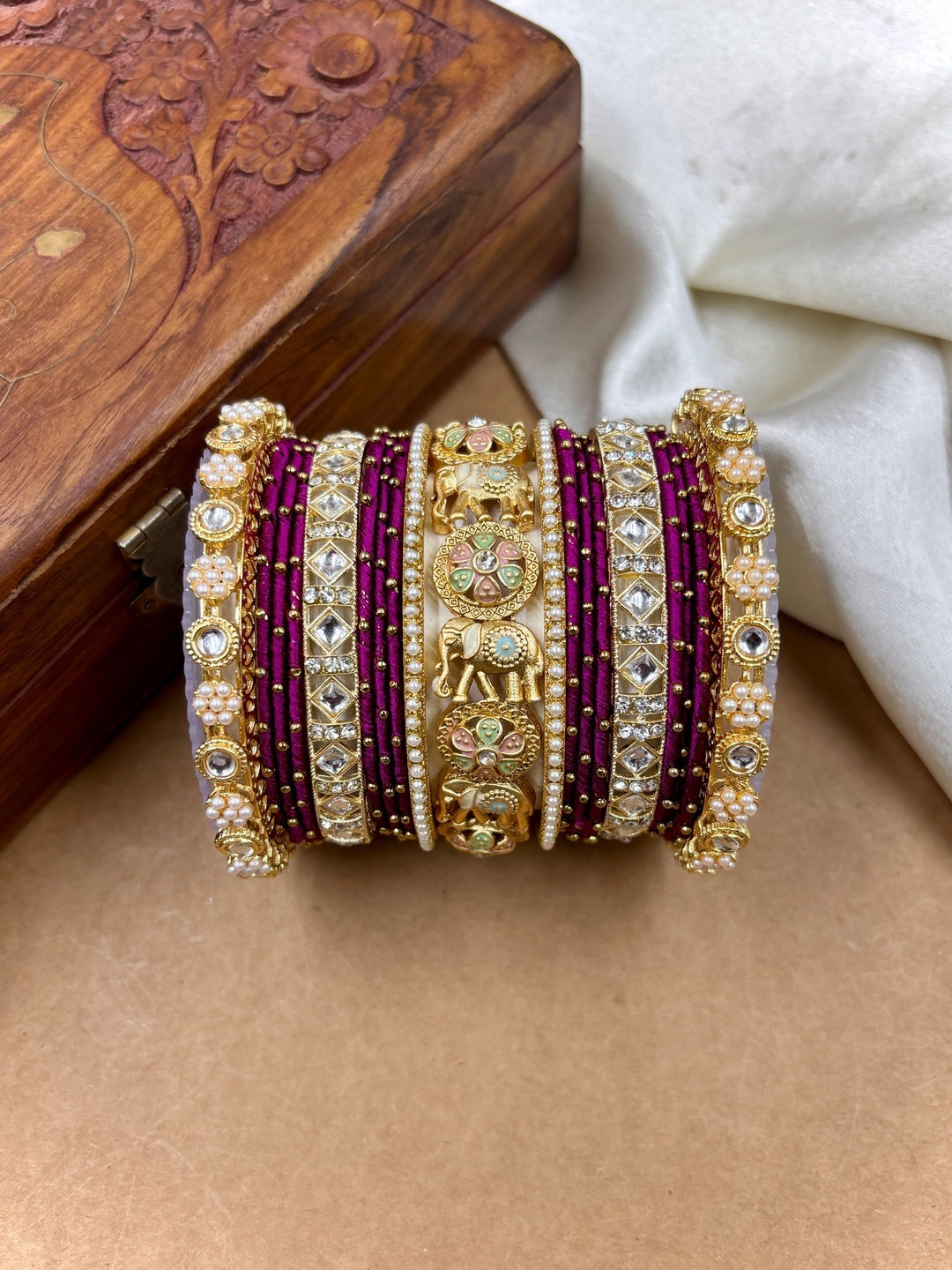 Ishhaara Kundan Bangle Set with Elephant Motif — handcrafted Indian jewellery - view 2