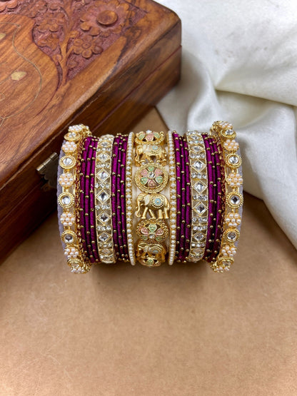 Ishhaara Kundan Bangle Set with Elephant Motif — handcrafted Indian jewellery - view 2