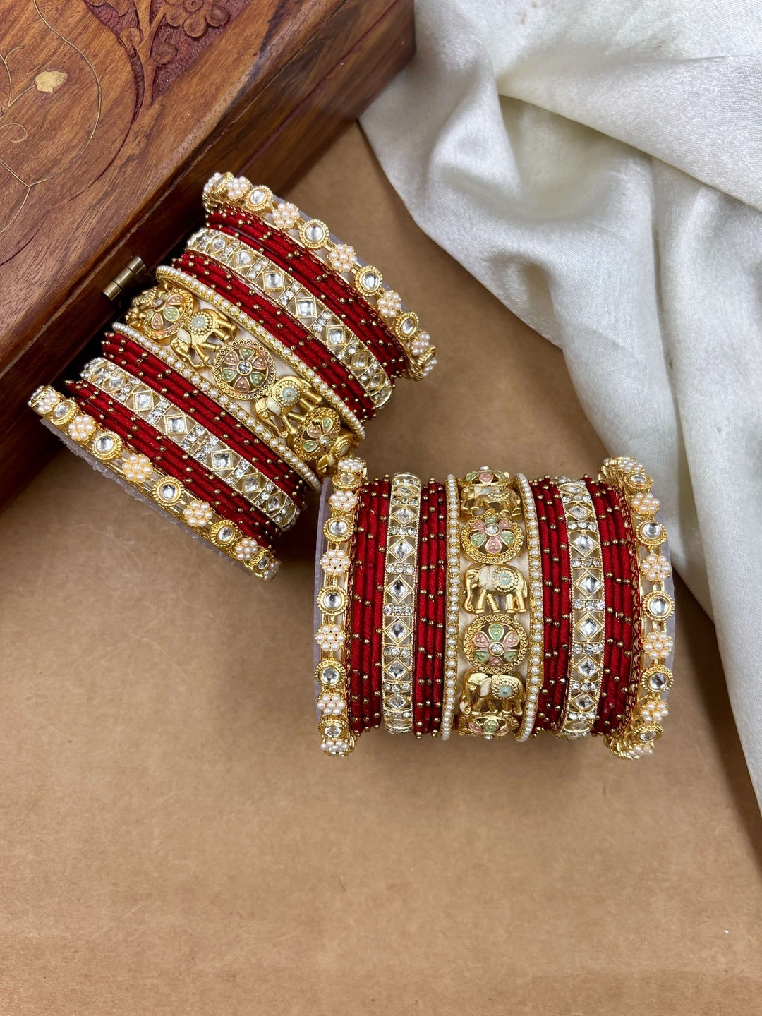 Ishhaara Kundan Bangle Set with Elephant Motif — handcrafted Indian jewellery - view 20