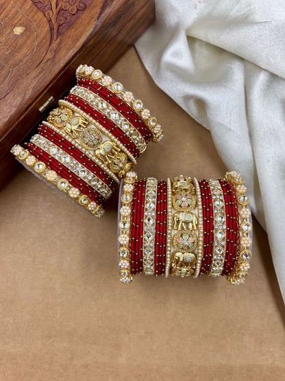 Ishhaara Kundan Bangle Set with Elephant Motif — handcrafted Indian jewellery - view 20