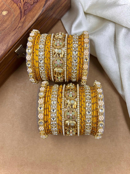 Ishhaara Kundan Bangle Set with Elephant Motif — handcrafted Indian jewellery - view 22