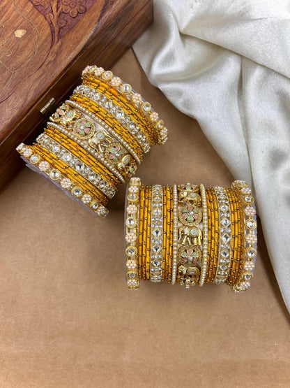 Ishhaara Kundan Bangle Set with Elephant Motif — handcrafted Indian jewellery - view 23