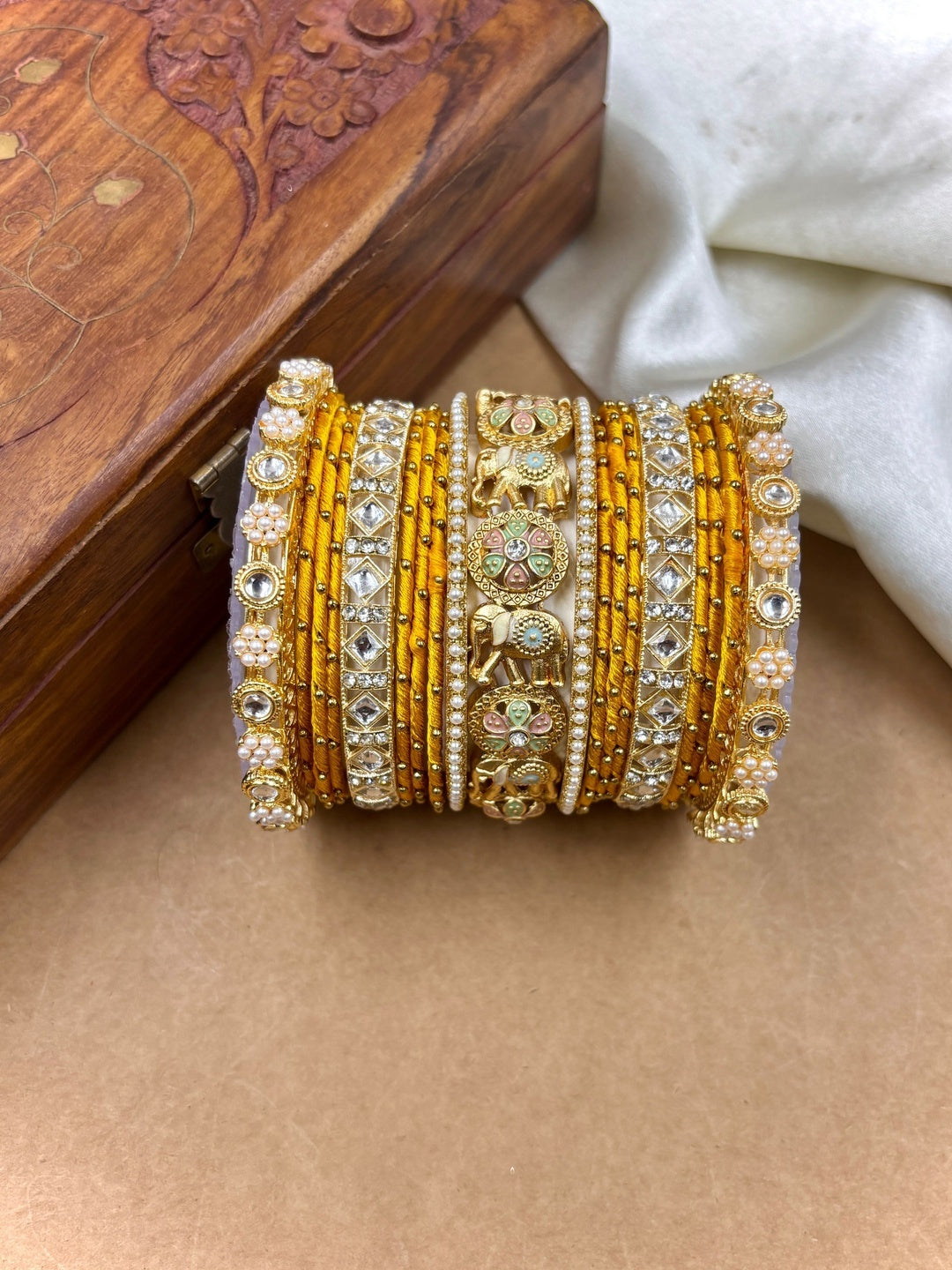Ishhaara Kundan Bangle Set with Elephant Motif — handcrafted Indian jewellery - view 24