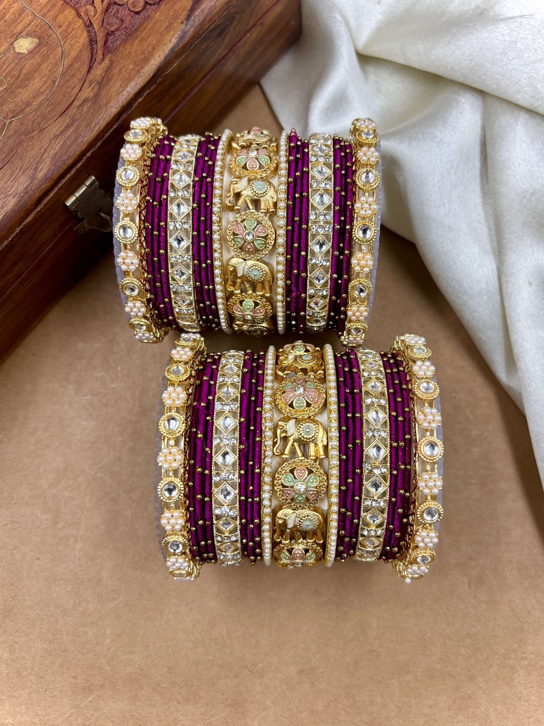 Ishhaara Kundan Bangle Set with Elephant Motif — handcrafted Indian jewellery - view 3