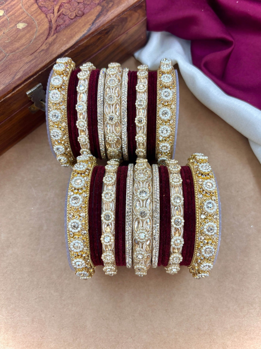 Ishhaara Kundan Bangle Set with Polki Stones — handcrafted Indian jewellery - view 11