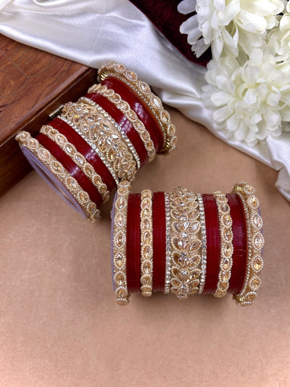 Ishhaara Kundan Bangle Set with Red Lac Finish — handcrafted Indian jewellery - view 3