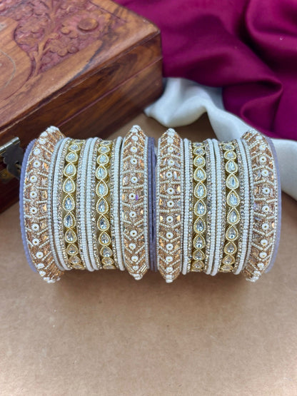 Ishhaara Kundan Bangle Set with White Beads — handcrafted Indian jewellery - view 2