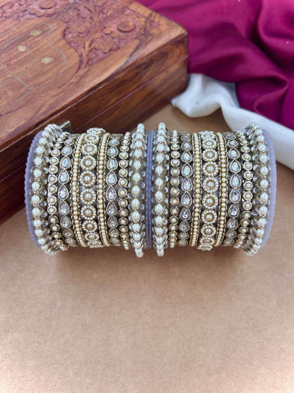 Ishhaara Kundan Bangle Set with White Stones — handcrafted Indian jewellery