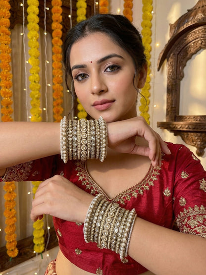 Ishhaara Kundan Bangle Set with White Stones — handcrafted Indian jewellery - view 3
