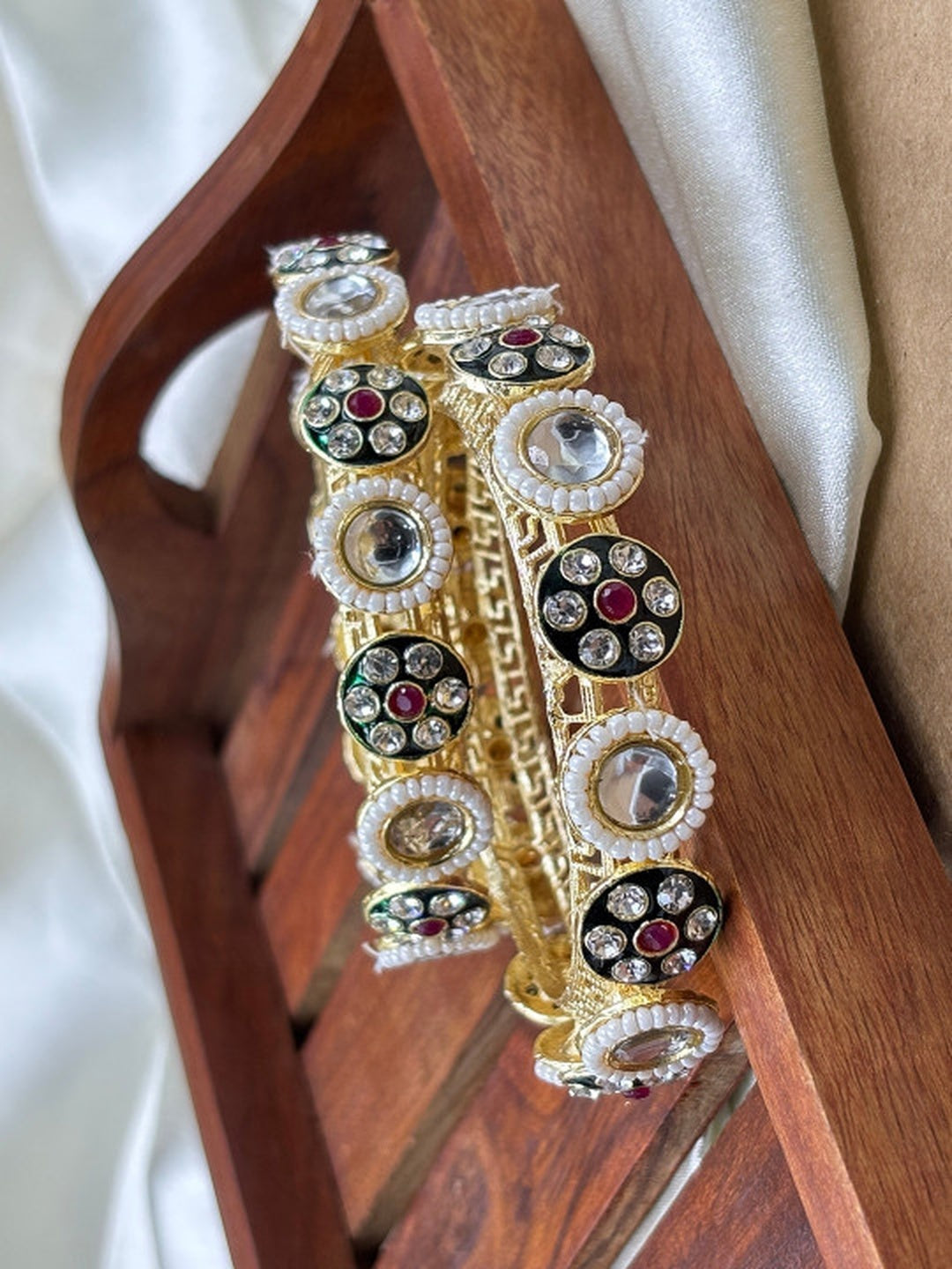 Ishhaara Kundan Bangle Set - gold-plated bangles with zircon stones and intricate designs