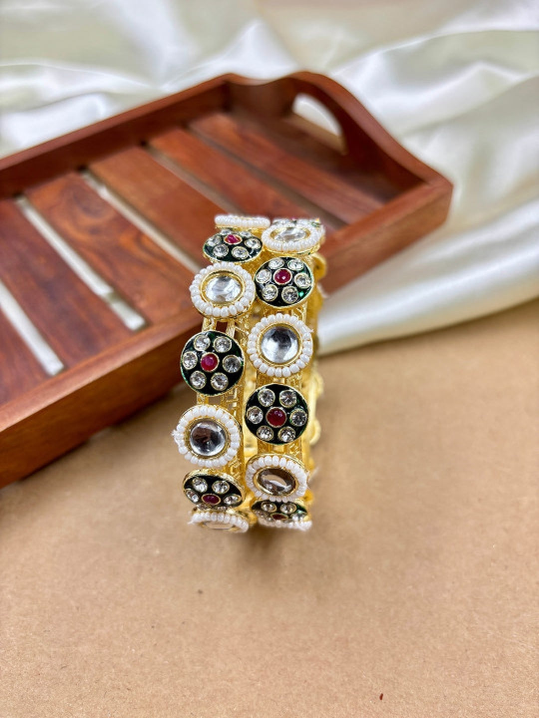 Ishhaara Kundan Bangle Set - gold-plated bangles with zircon stones and intricate designs - view 2