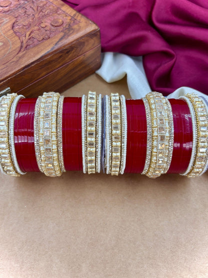 Ishhaara Kundan Bangles - Red and Gold ethnic bangles with intricate designs - view 2