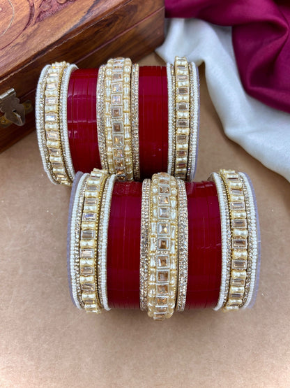 Ishhaara Kundan Bangles - Red and Gold ethnic bangles with intricate designs - view 3