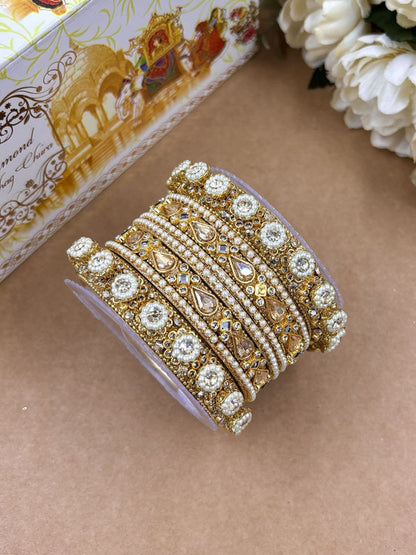 Ishhaara Kundan Bangles Set For Women - gold-toned bangles with kundan stones and pearls - view 2