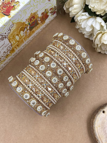 Ishhaara Kundan Bangles Set For Women - gold-toned bangles with kundan stones and pearls - view 4