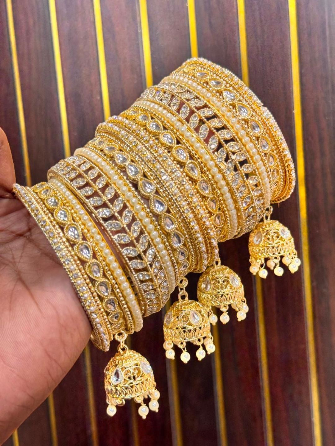 Ishhaara Kundan Bangles Set With Pearl And Jhumka Latkans - handcrafted Indian jewellery