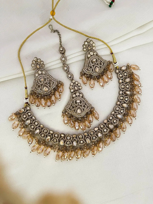 Ishhaara Kundan Beaded Choker Necklace With Shadow Beads