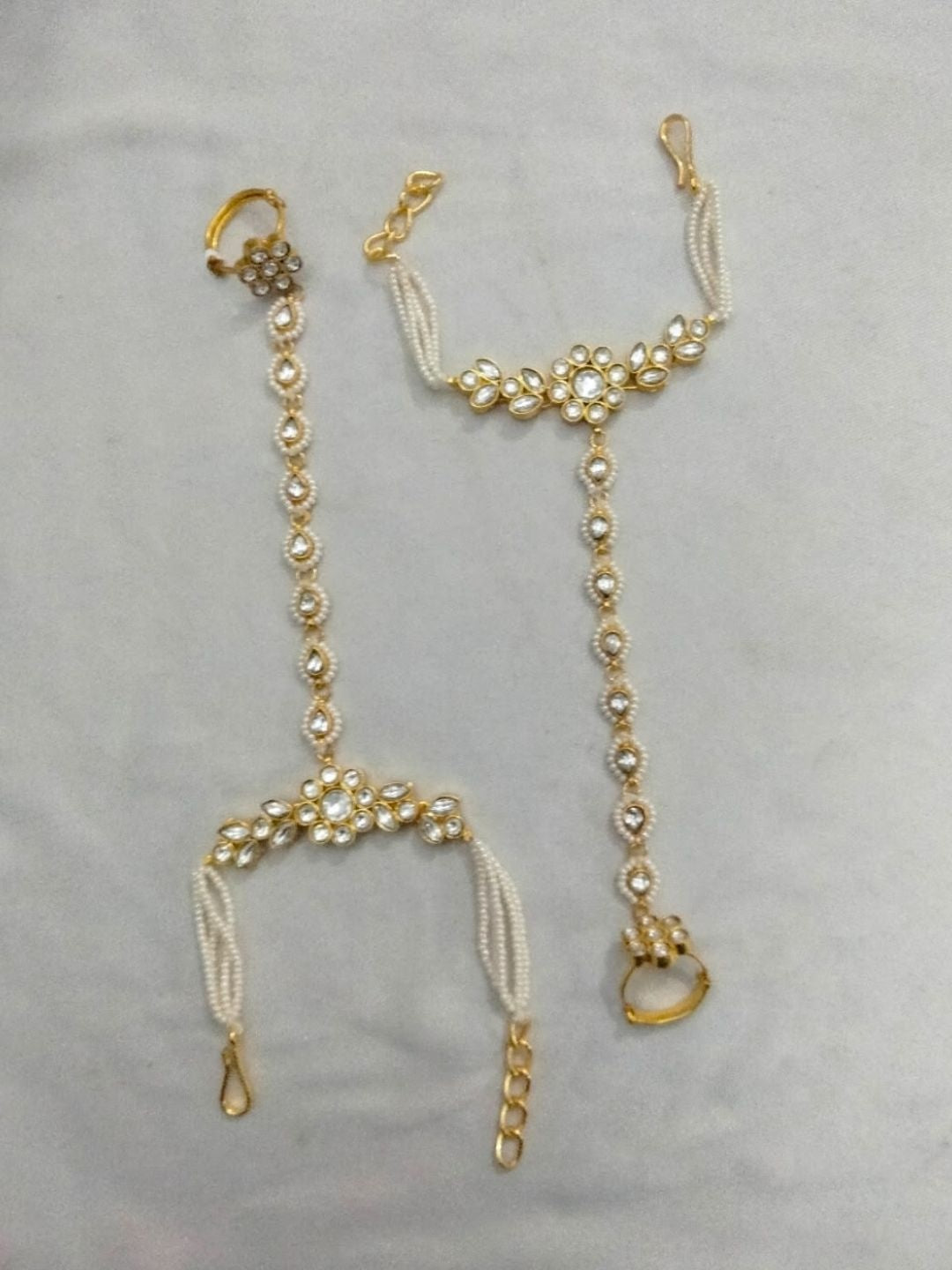 Ishhaara Kundan Beaded White Stone Hathphool — handcrafted Indian jewellery - view 2