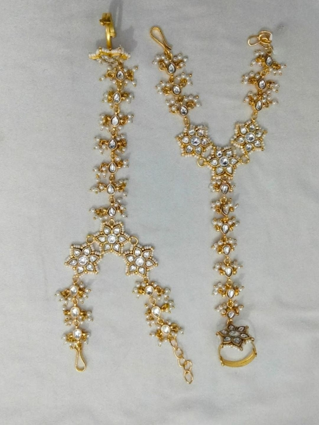 Ishhaara Kundan Beaded White Stone Hathphool — handcrafted Indian jewellery - view 3